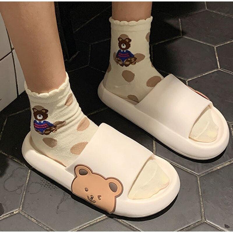 Women's Summer Flip Flops Slippers Soft Slides Cherry Home Bathroom Non Slip Casual Beach Quick Drying Slide Sandal With Thick Sole Non-Slip Soft Shower Open Toe Slippers Stevvex