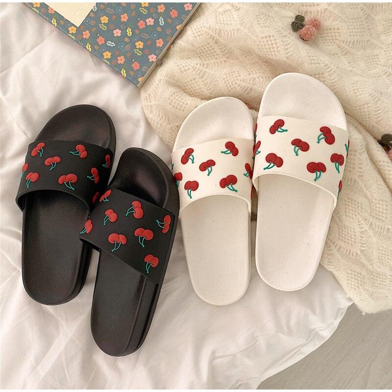 Women's Summer Flip Flops Slippers Soft Slides Cherry Home Bathroom Non Slip Casual Beach Quick Drying Slide Sandal With Thick Sole Non-Slip Soft Shower Open Toe Slippers Stevvex
