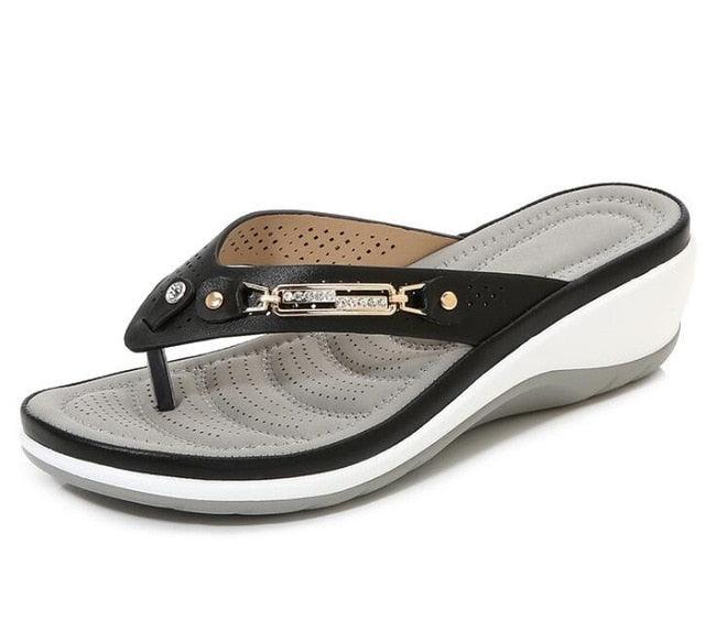 Women's Summer New Fashion Metal Button Slides Beach Shoes Modern Sandals Women Outside Platform Comfort Thong Style Flip Flops Sandals With Arch Support Thick Sole Outdoor Flip Flops Stevvex