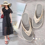 Women's Summer New Fashion Metal Button Slides Beach Shoes Modern Sandals Women Outside Platform Comfort Thong Style Flip Flops Sandals With Arch Support Thick Sole Outdoor Flip Flops Stevvex
