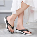 Women's Summer New Fashion Metal Button Slides Beach Shoes Modern Sandals Women Outside Platform Comfort Thong Style Flip Flops Sandals With Arch Support Thick Sole Outdoor Flip Flops Stevvex