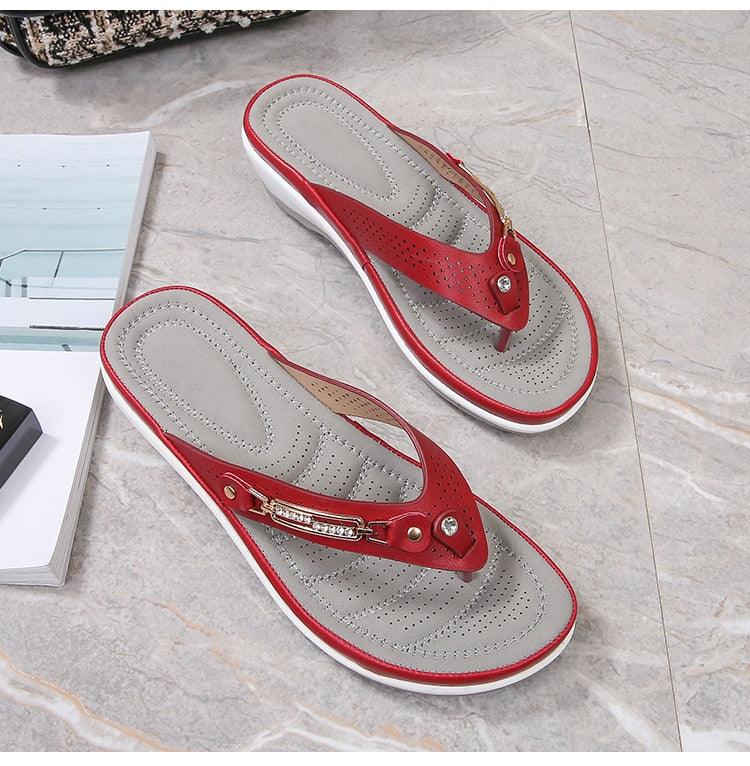 Women's Summer New Fashion Metal Button Slides Beach Shoes Modern Sandals Women Outside Platform Comfort Thong Style Flip Flops Sandals With Arch Support Thick Sole Outdoor Flip Flops Stevvex