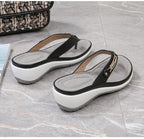 Women's Summer New Fashion Metal Button Slides Beach Shoes Modern Sandals Women Outside Platform Comfort Thong Style Flip Flops Sandals With Arch Support Thick Sole Outdoor Flip Flops Stevvex