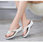 Women's Summer New Fashion Metal Button Slides Beach Shoes Modern Sandals Women Outside Platform Comfort Thong Style Flip Flops Sandals With Arch Support Thick Sole Outdoor Flip Flops Stevvex