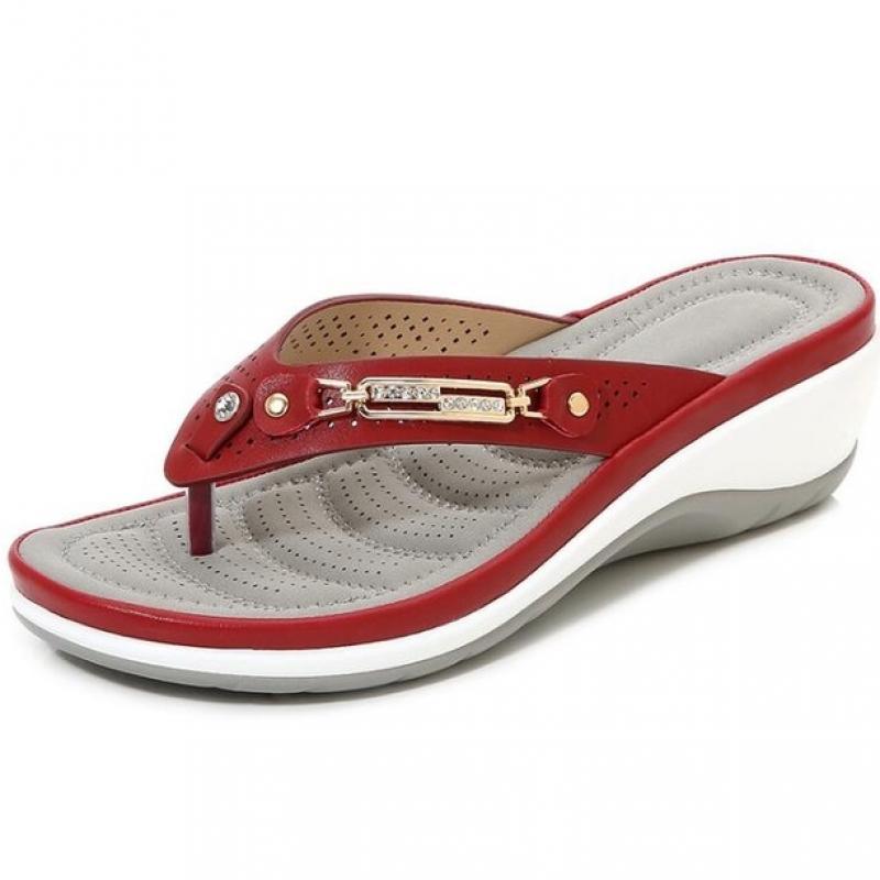Women's Summer New Fashion Metal Button Slides Beach Shoes Modern Sandals Women Outside Platform Comfort Thong Style Flip Flops Sandals With Arch Support Thick Sole Outdoor Flip Flops Stevvex