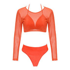 Women's Swimsuit Bikini Set Women's High Waist Swimwear Long Sleeve 3PCS Swimsuit Triangle Three-Piece Suit Bandage Push-Up Swimsuit Bathing Beachwear Swimwear