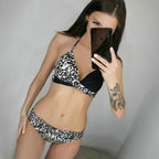 Women's Swimsuit Bikinis Set Swimwear Women's Bathing Suits Push Up Halter Bandage Bikini Floral Printing Swim Bottoms Two Piece Swimsuits Women Swimsuits Bathing Suit Women Swim Suit Halter Leaf Print Beach Wear Stevvex