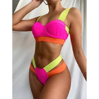 Women's Swimsuits Swimwear Patchwork Bikini Woman Push up Bikinis Swimsuit Bathing Suits Women Rave Neon Patchwork Bikini Swimsuit 2 Piece Cutout Molded Push Up Bathing Suit Stevvex