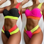Women's Swimsuits Swimwear Patchwork Bikini Woman Push up Bikinis Swimsuit Bathing Suits Women Rave Neon Patchwork Bikini Swimsuit 2 Piece Cutout Molded Push Up Bathing Suit Stevvex