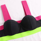 Women's Swimsuits Swimwear Patchwork Bikini Woman Push up Bikinis Swimsuit Bathing Suits Women Rave Neon Patchwork Bikini Swimsuit 2 Piece Cutout Molded Push Up Bathing Suit Stevvex