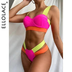 Women's Swimsuits Swimwear Patchwork Bikini Woman Push up Bikinis Swimsuit Bathing Suits Women Rave Neon Patchwork Bikini Swimsuit 2 Piece Cutout Molded Push Up Bathing Suit Stevvex