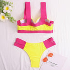 Women's Swimsuits Swimwear Patchwork Bikini Woman Push up Bikinis Swimsuit Bathing Suits Women Rave Neon Patchwork Bikini Swimsuit 2 Piece Cutout Molded Push Up Bathing Suit Stevvex