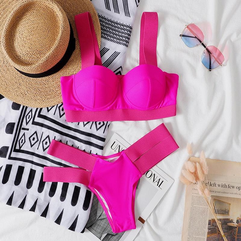Women's Swimsuits Swimwear Patchwork Bikini Woman Push up Bikinis Swimsuit Bathing Suits Women Rave Neon Patchwork Bikini Swimsuit 2 Piece Cutout Molded Push Up Bathing Suit Stevvex
