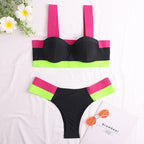 Women's Swimsuits Swimwear Patchwork Bikini Woman Push up Bikinis Swimsuit Bathing Suits Women Rave Neon Patchwork Bikini Swimsuit 2 Piece Cutout Molded Push Up Bathing Suit Stevvex