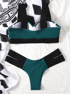 Women's Swimsuits Swimwear Patchwork Bikini Woman Push up Bikinis Swimsuit Bathing Suits Women Rave Neon Patchwork Bikini Swimsuit 2 Piece Cutout Molded Push Up Bathing Suit Stevvex