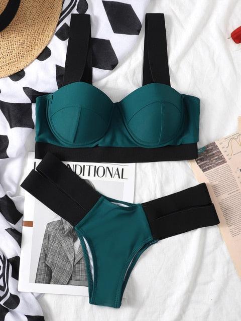 Women's Swimsuits Swimwear Patchwork Bikini Woman Push up Bikinis Swimsuit Bathing Suits Women Rave Neon Patchwork Bikini Swimsuit 2 Piece Cutout Molded Push Up Bathing Suit Stevvex