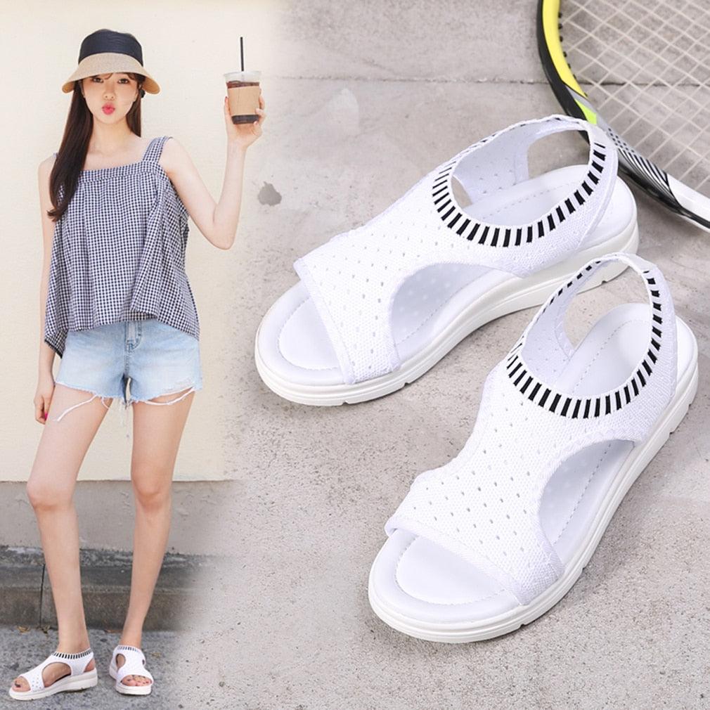 Women Sandals Breathable Comfort Walking Shoes Heels Summer Platform Sandal Casual Comfortable Sandals For Women Ankle Elastic Lightweight Soft Modern Beach Sandals Stevvex