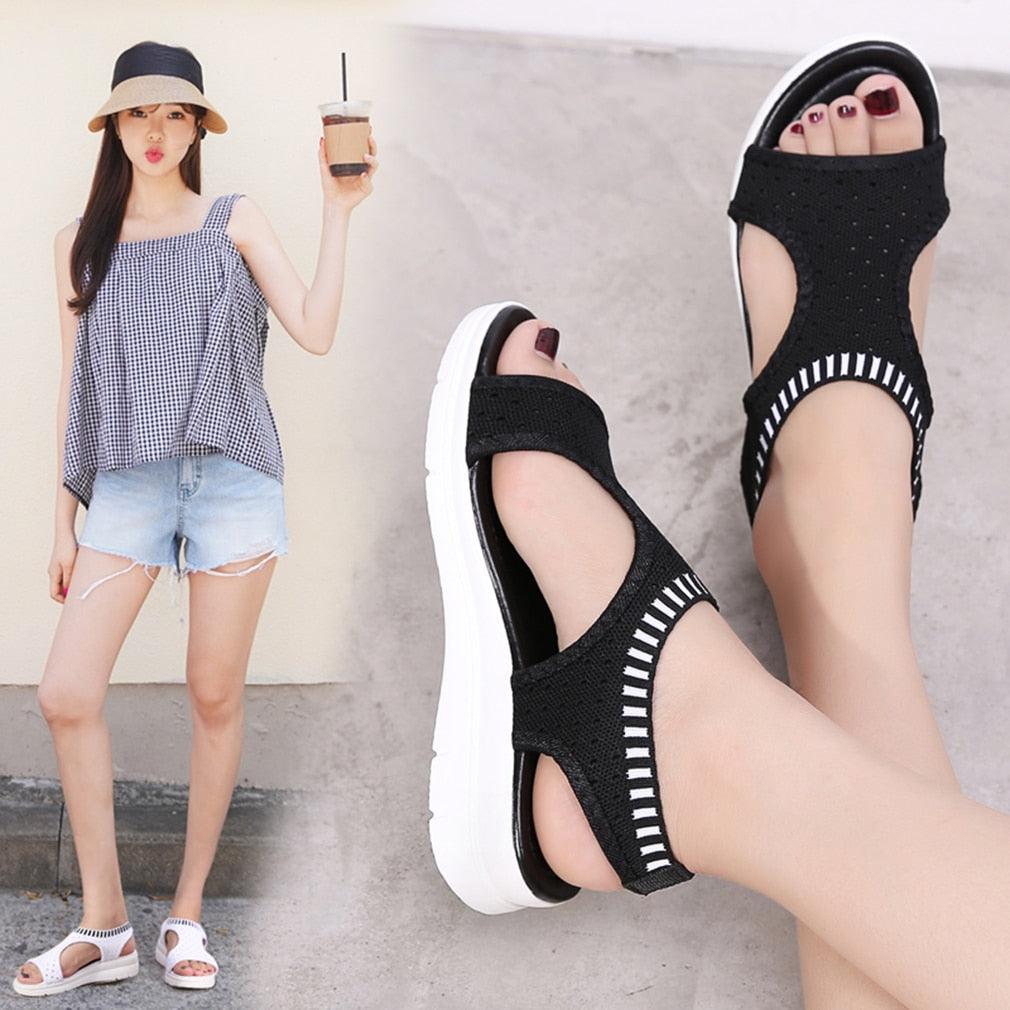 Women Sandals Breathable Comfort Walking Shoes Heels Summer Platform Sandal Casual Comfortable Sandals For Women Ankle Elastic Lightweight Soft Modern Beach Sandals Stevvex