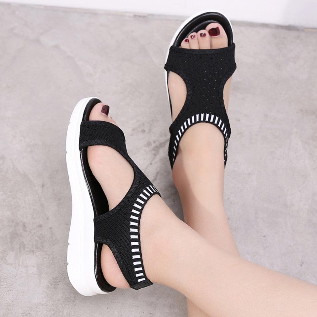 Women Sandals Breathable Comfort Walking Shoes Heels Summer Platform Sandal Casual Comfortable Sandals For Women Ankle Elastic Lightweight Soft Modern Beach Sandals Stevvex