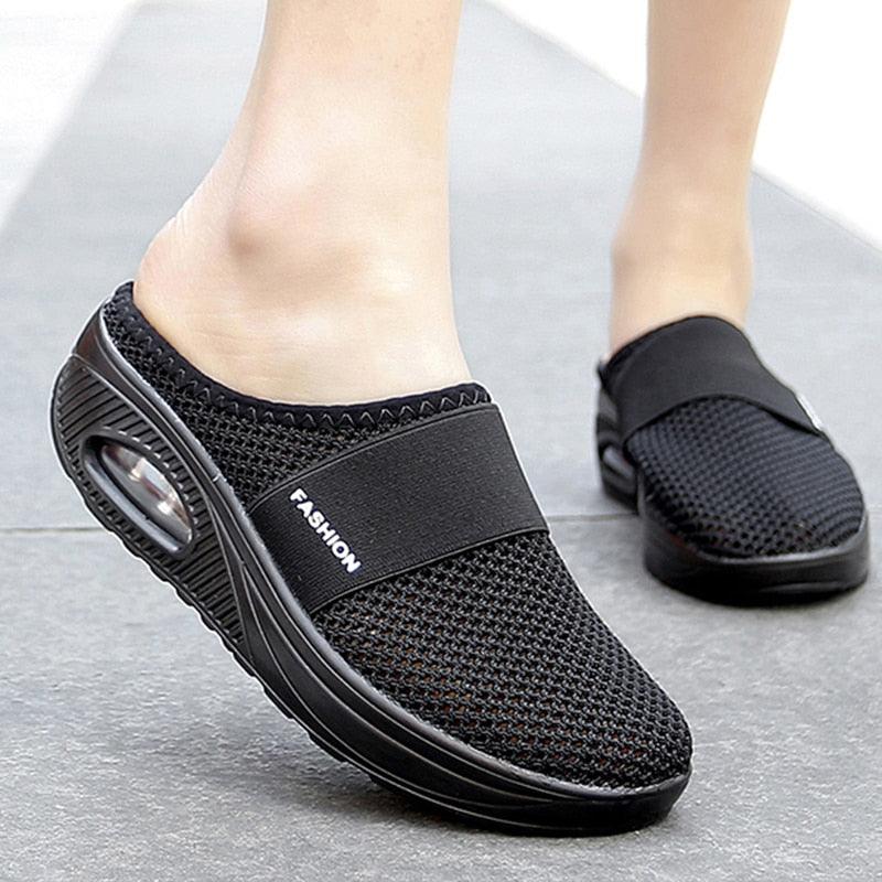 Women Sandals Fashion Platform Shoes Comfy Clogs Breathable Slippers Mesh Lightweight Footwear Air Cushion Platform Mesh Sneaker Sandals For Female Lightweight Beach Shoes Stevvex