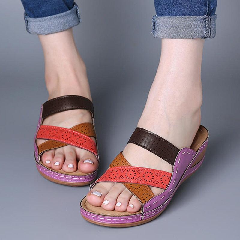 Women Sandals Fashion Shoes Summer Shoes With Heels Flip Flops Women Beach Casual Shoes Comfort Slip On Sandal Vintage Casual Summer Open Toe Low Heel Slipper Flat Shoes Stevvex