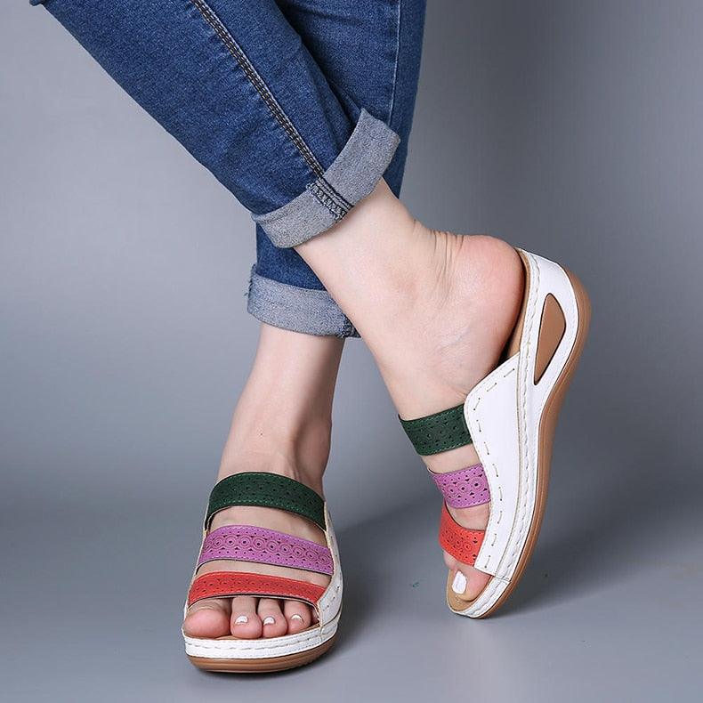 Women Sandals Fashion Shoes Summer Shoes With Heels Flip Flops Women Beach Casual Shoes Comfort Slip On Sandal Vintage Casual Summer Open Toe Low Heel Slipper Flat Shoes Stevvex