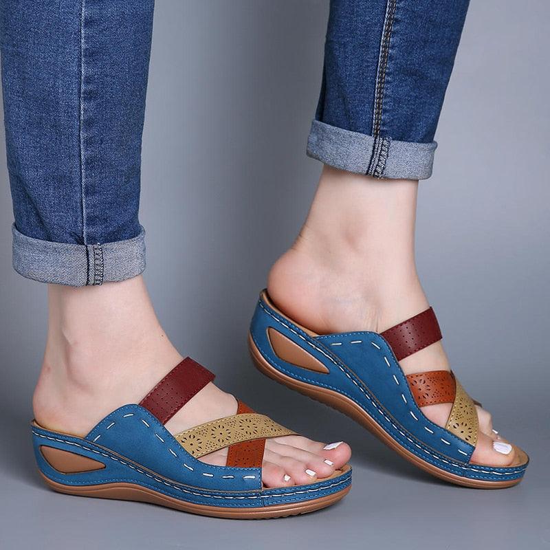 Women Sandals Fashion Shoes Summer Shoes With Heels Flip Flops Women Beach Casual Shoes Comfort Slip On Sandal Vintage Casual Summer Open Toe Low Heel Slipper Flat Shoes Stevvex