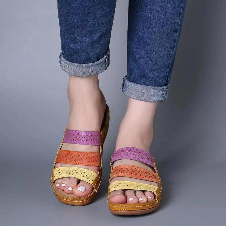 Women Sandals Fashion Shoes Summer Shoes With Heels Flip Flops Women Beach Casual Shoes Comfort Slip On Sandal Vintage Casual Summer Open Toe Low Heel Slipper Flat Shoes Stevvex