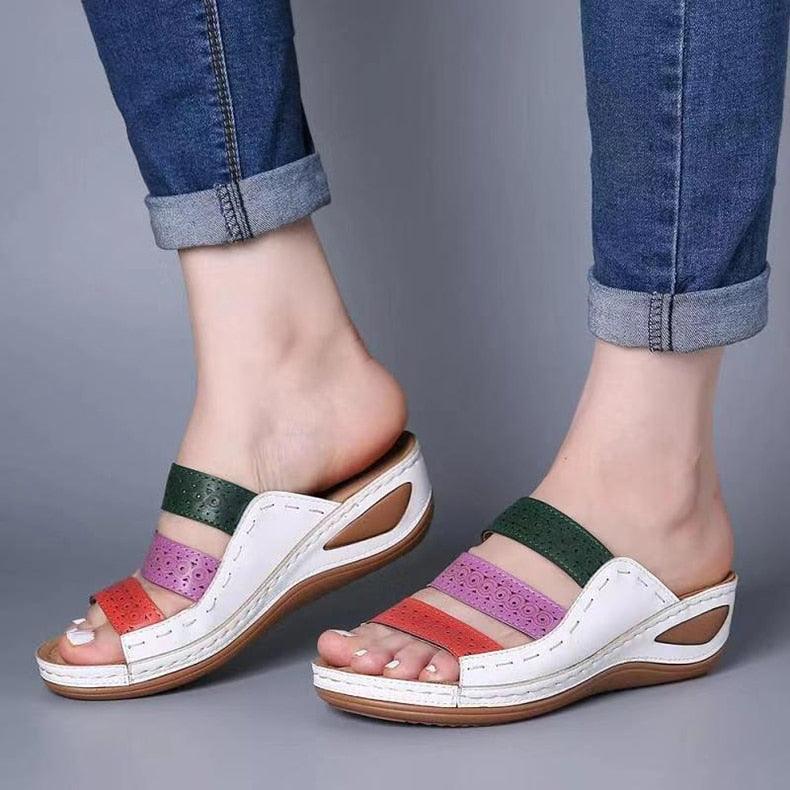 Women Sandals Fashion Shoes Summer Shoes With Heels Flip Flops Women Beach Casual Shoes Comfort Slip On Sandal Vintage Casual Summer Open Toe Low Heel Slipper Flat Shoes Stevvex