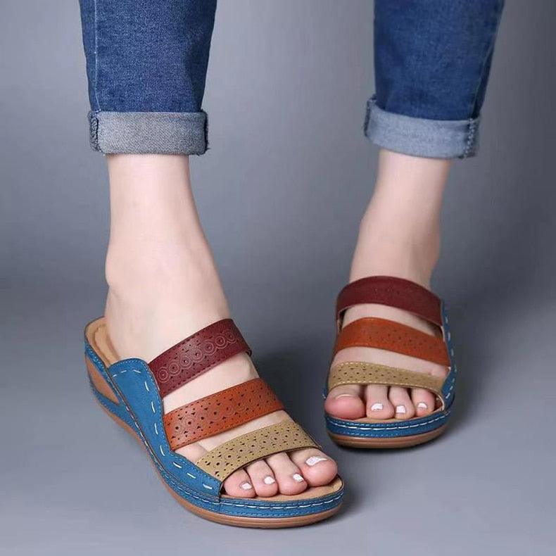 Women Sandals Fashion Shoes Summer Shoes With Heels Flip Flops Women Beach Casual Shoes Comfort Slip On Sandal Vintage Casual Summer Open Toe Low Heel Slipper Flat Shoes Stevvex