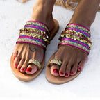 Women Sandals Flip-Flops Handmade Style Flip Flop Sandals Streetwear Fashion Shoes Women Flat Clip Toe Casual Floral Beach Flip Flop Comfy Shoes Summer Elegant Toe Ring Sandals