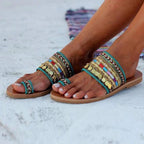 Women Sandals Flip-Flops Handmade Style Flip Flop Sandals Streetwear Fashion Shoes Women Flat Clip Toe Casual Floral Beach Flip Flop Comfy Shoes Summer Elegant Toe Ring Sandals