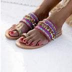 Women Sandals Flip-Flops Handmade Style Flip Flop Sandals Streetwear Fashion Shoes Women Flat Clip Toe Casual Floral Beach Flip Flop Comfy Shoes Summer Elegant Toe Ring Sandals