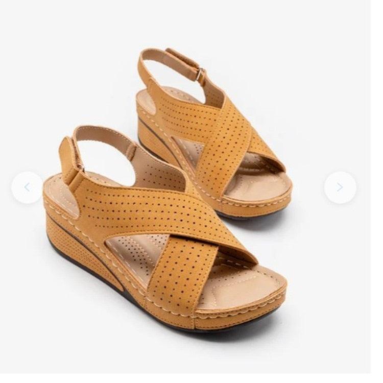 Women Sandals New Summer Shoes Woman Sewing Hollow Out  Casual Leather Comfortable Retro Sandals Cutout Leather Crisscross Open Toe Women Casual Summer Platform Walking Shoes Stevvex