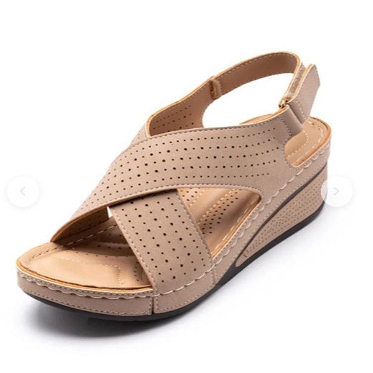 Women Sandals New Summer Shoes Woman Sewing Hollow Out  Casual Leather Comfortable Retro Sandals Cutout Leather Crisscross Open Toe Women Casual Summer Platform Walking Shoes Stevvex