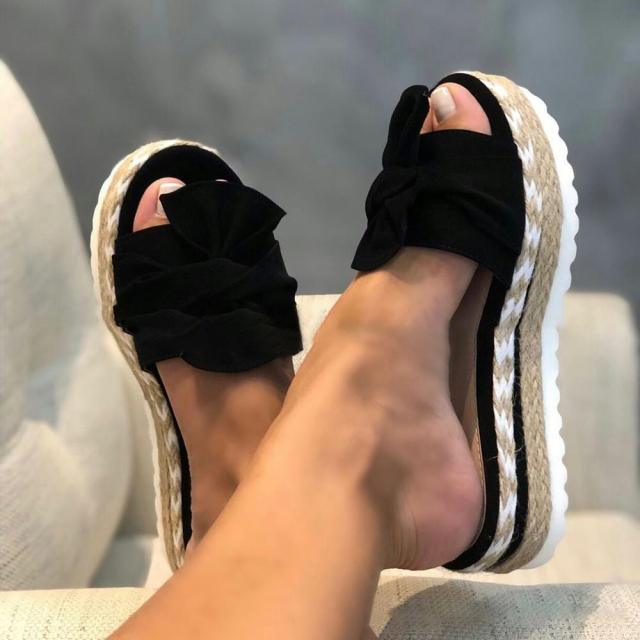 Women Sandals Platform Shoes Bow Summer Sandals Slipper Indoor Outdoor Flip-Flops Beach Shoes High Heeled Bow-Knot Platform Modern Comfy High Heel Beach Sandals Stevvex