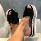 Women Sandals Platform Shoes Bow Summer Sandals Slipper Indoor Outdoor Flip-Flops Beach Shoes High Heeled Bow-Knot Platform Modern Comfy High Heel Beach Sandals Stevvex