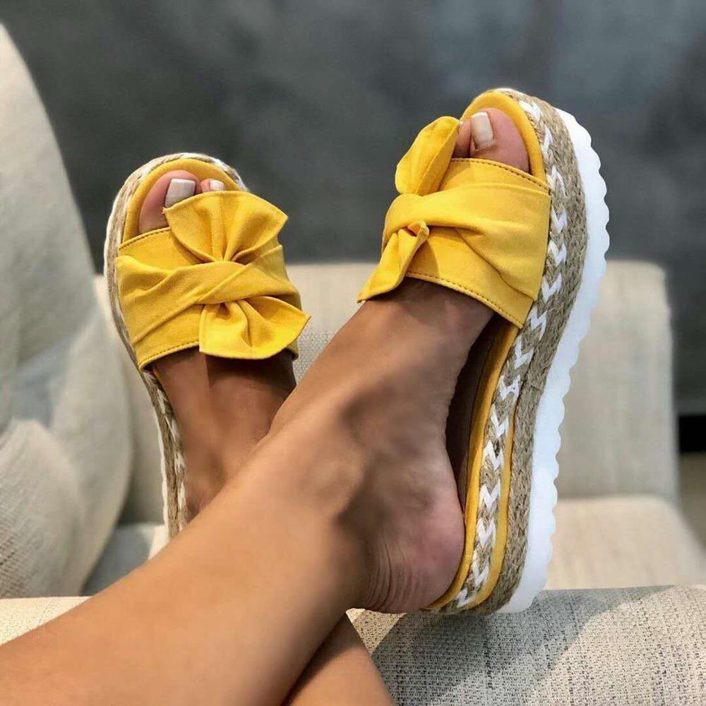 Women Sandals Platform Shoes Bow Summer Sandals Slipper Indoor Outdoor Flip-Flops Beach Shoes High Heeled Bow-Knot Platform Modern Comfy High Heel Beach Sandals Stevvex
