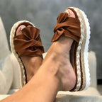 Women Sandals Platform Shoes Bow Summer Sandals Slipper Indoor Outdoor Flip-Flops Beach Shoes High Heeled Bow-Knot Platform Modern Comfy High Heel Beach Sandals Stevvex