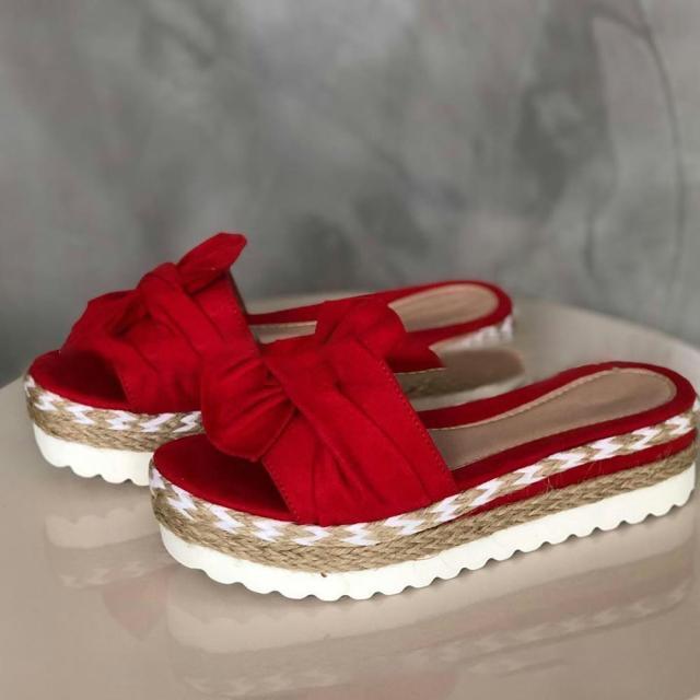 Women Sandals Platform Shoes Bow Summer Sandals Slipper Indoor Outdoor Flip-Flops Beach Shoes High Heeled Bow-Knot Platform Modern Comfy High Heel Beach Sandals Stevvex