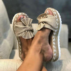 Women Sandals Platform Shoes Bow Summer Sandals Slipper Indoor Outdoor Flip-Flops Beach Shoes High Heeled Bow-Knot Platform Modern Comfy High Heel Beach Sandals Stevvex