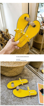 Women Sandals Slippers Flat Flip Flops String Bead Summer Fashion Woman Slides Elegant Pineapple Slides Flat Sandals Strappy Slides Sandals Open Toe Summer Beach Outdoor Shoes Stevvex