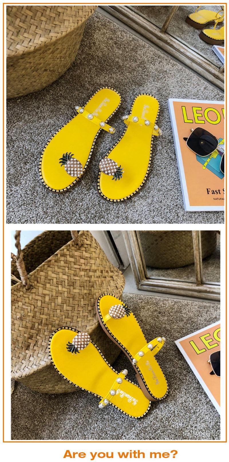 Women Sandals Slippers Flat Flip Flops String Bead Summer Fashion Woman Slides Elegant Pineapple Slides Flat Sandals Strappy Slides Sandals Open Toe Summer Beach Outdoor Shoes Stevvex