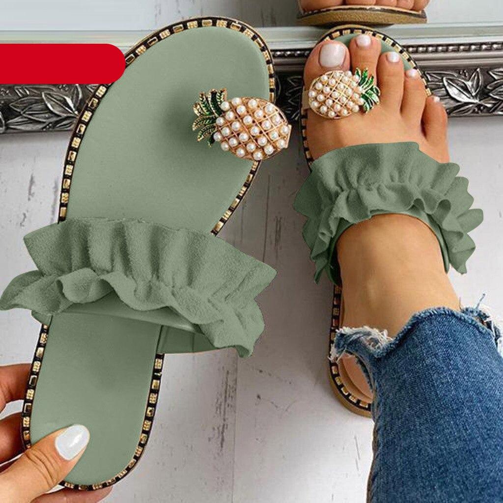 Women Sandals Slippers Flat Flip Flops String Bead Summer Fashion Woman Slides Elegant Pineapple Slides Flat Sandals Strappy Slides Sandals Open Toe Summer Beach Outdoor Shoes Stevvex