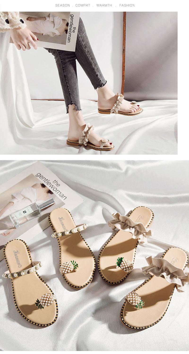 Women Sandals Slippers Flat Flip Flops String Bead Summer Fashion Woman Slides Elegant Pineapple Slides Flat Sandals Strappy Slides Sandals Open Toe Summer Beach Outdoor Shoes Stevvex