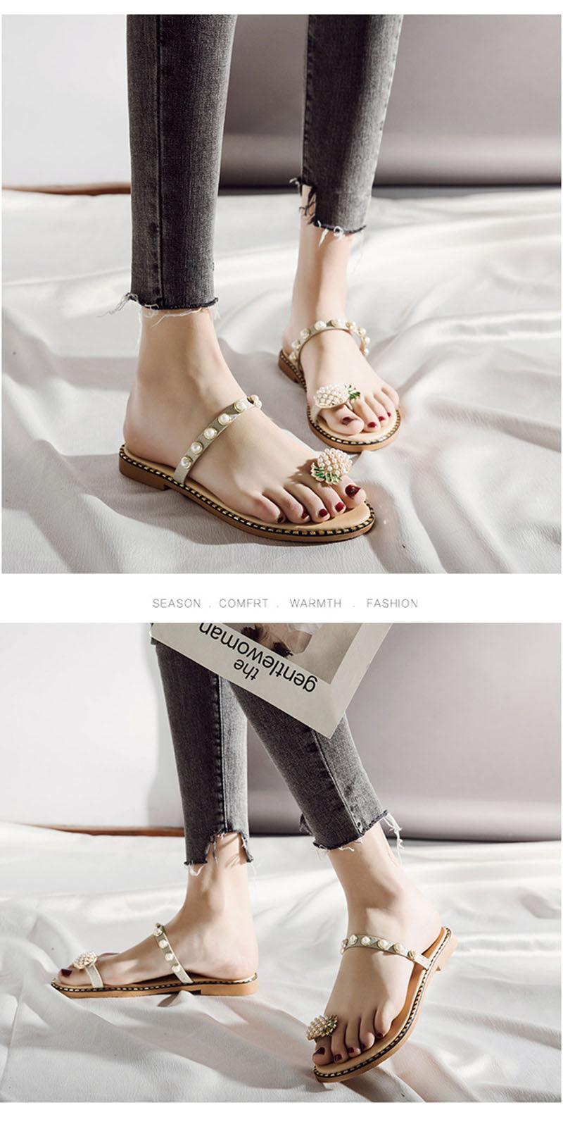 Women Sandals Slippers Flat Flip Flops String Bead Summer Fashion Woman Slides Elegant Pineapple Slides Flat Sandals Strappy Slides Sandals Open Toe Summer Beach Outdoor Shoes Stevvex