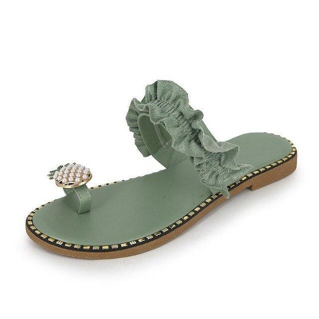 Women Sandals Slippers Flat Flip Flops String Bead Summer Fashion Woman Slides Elegant Pineapple Slides Flat Sandals Strappy Slides Sandals Open Toe Summer Beach Outdoor Shoes Stevvex