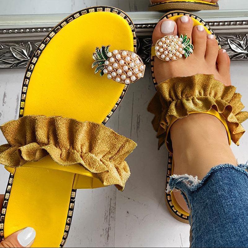 Women Sandals Slippers Flat Flip Flops String Bead Summer Fashion Woman Slides Elegant Pineapple Slides Flat Sandals Strappy Slides Sandals Open Toe Summer Beach Outdoor Shoes Stevvex