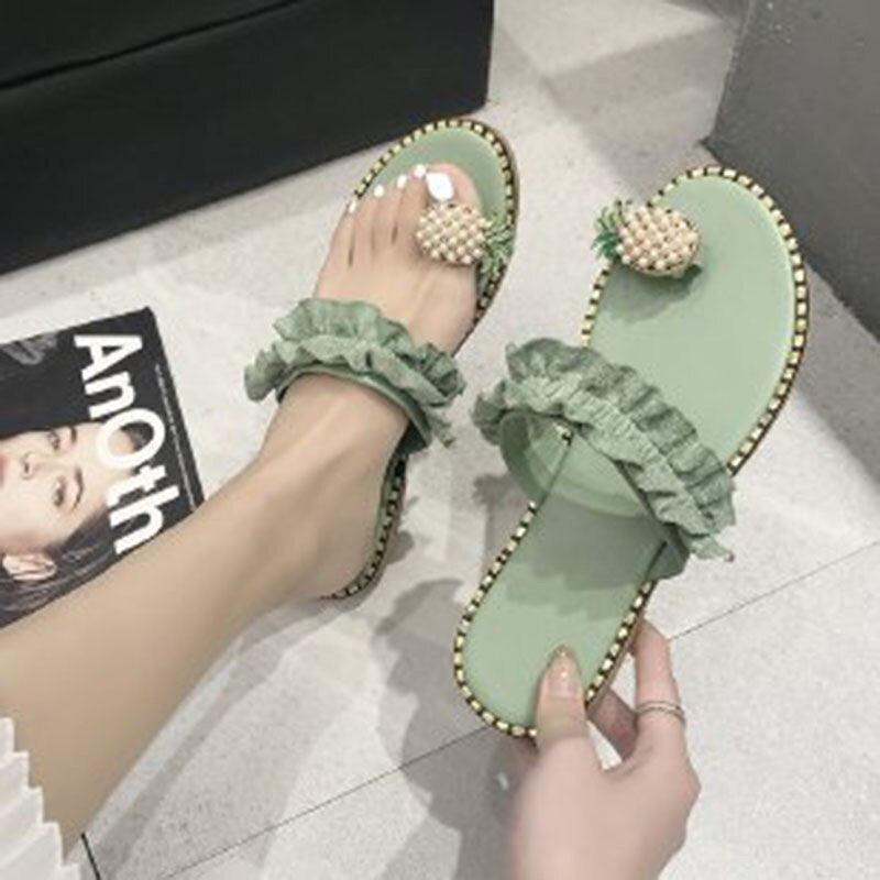 Women Sandals Slippers Flat Flip Flops String Bead Summer Fashion Woman Slides Elegant Pineapple Slides Flat Sandals Strappy Slides Sandals Open Toe Summer Beach Outdoor Shoes Stevvex