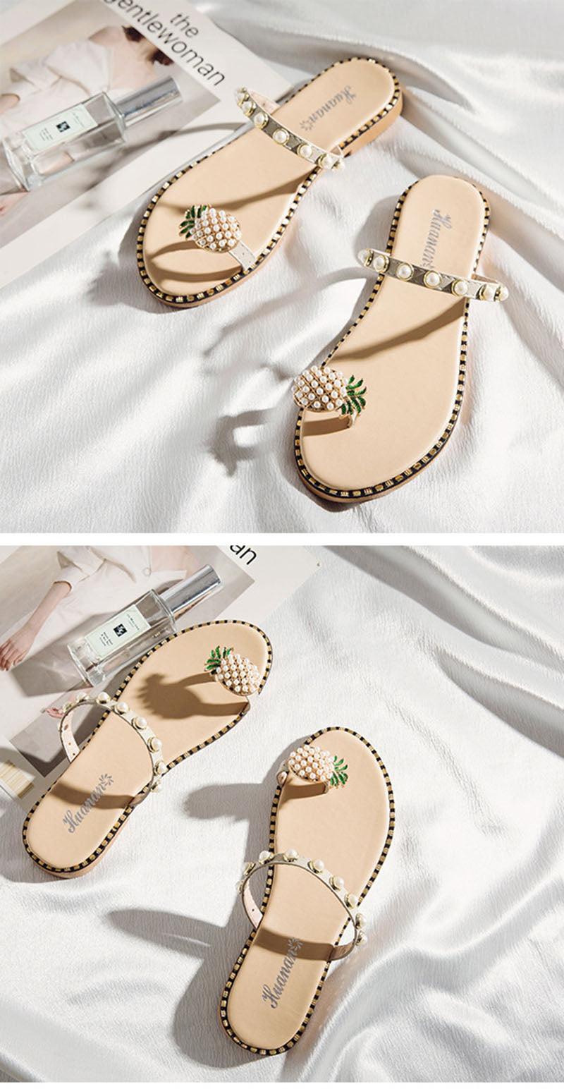Women Sandals Slippers Flat Flip Flops String Bead Summer Fashion Woman Slides Elegant Pineapple Slides Flat Sandals Strappy Slides Sandals Open Toe Summer Beach Outdoor Shoes Stevvex